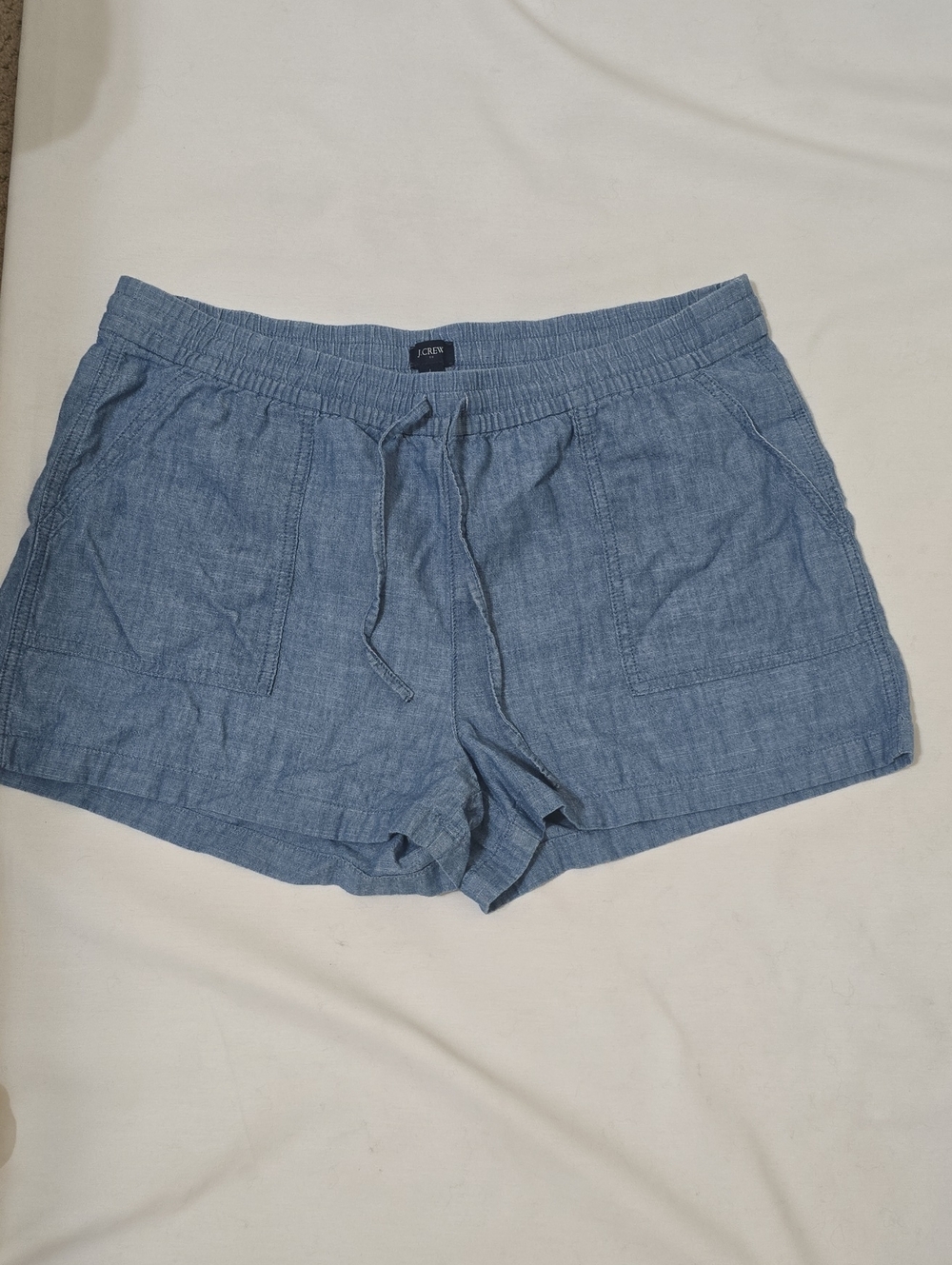 J. Crew Light Blue Chambray Drawstring Women's Athletic Shorts L